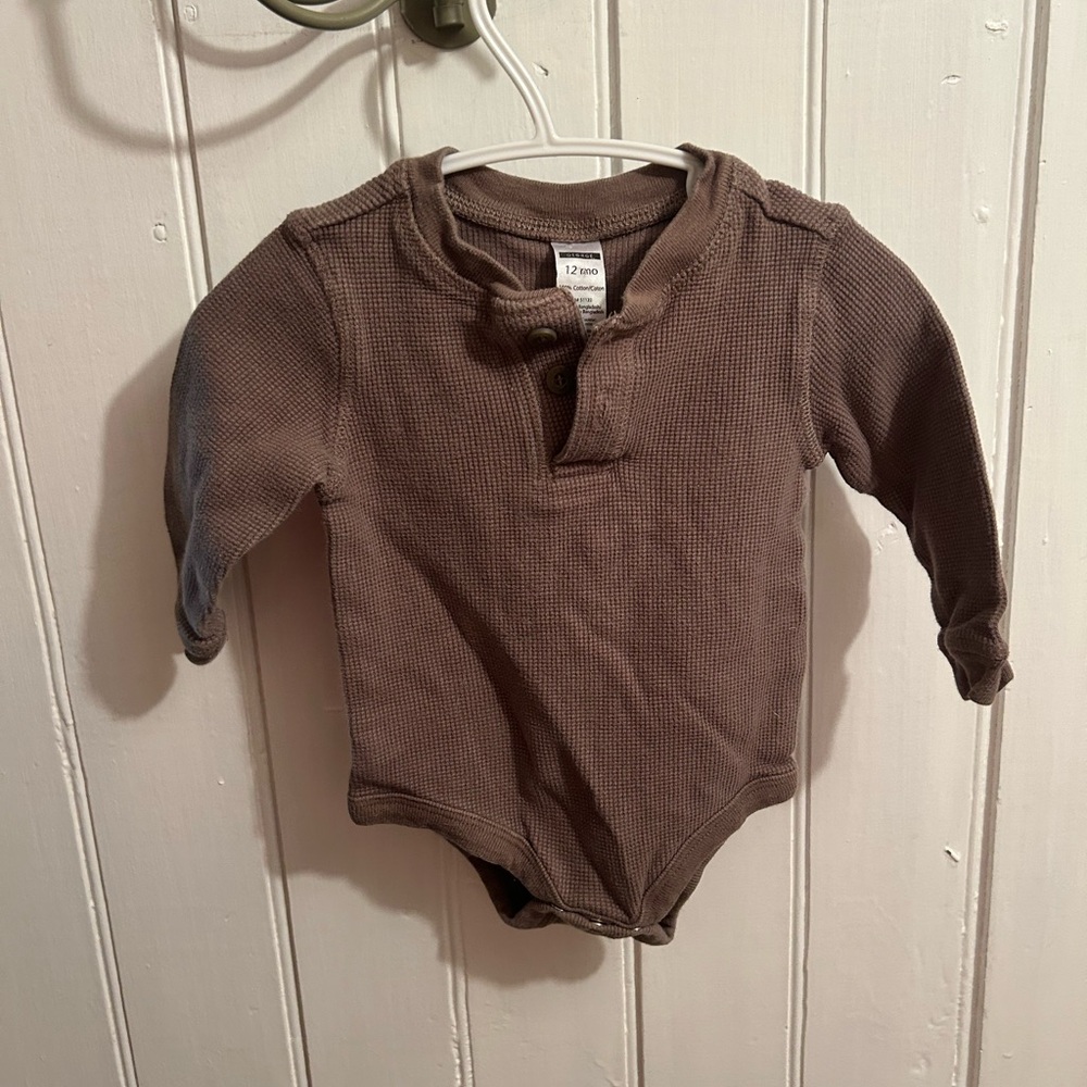 (3/$20) George 12m brown Waffle Knit long sleeve onesie